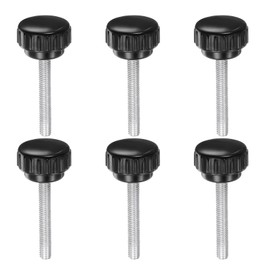 sourcing map 6pcs Knurled Clamping Knobs M6 x 40mm Metric Zinc Plated Carbon Steel Male Thread Thumb Screw on Type 30mm Plastic Round Head Threaded Hand Bolt Stud Knobs Black