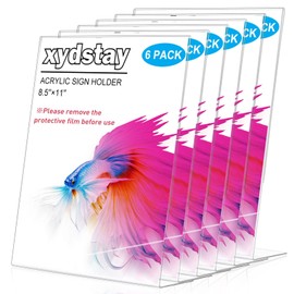 xydstay 6pack 8.5x11 Acrylic, L Shape Clear Plastic, Menu Holder, Unbreakable Table sign holder for Restaurant, Office, School, Store and Home Use