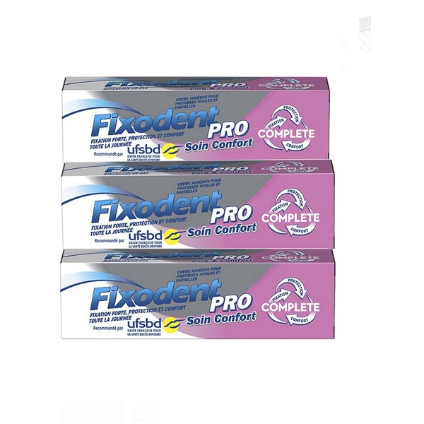 Fixodent - Fixodent Pro - Comfort Care - 47 gram tube - Pack of 3 tubes (3c)