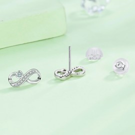 Hifeeled Women's Earrings 925 Sterling Silver Stud Earrings for Women Original Jewellery Gift Mother Wife Girlfriend, Silver, Cubic Zirconia