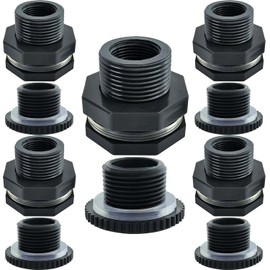 YSIL PVC Bulkhead Fitting 3/4 Inch Female Water Tank Connector with Plugs Pipe Fitting for 1-1/2"(38 mm) Water Tanks,Rain Barrels, Aquariums,Pools 5 Pack