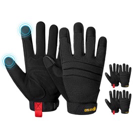 KAYGO Work Gloves For Men, KG125M Touch Screen Mechanics Gloves for All Purpose, Excellent Grip Heavy Duty High Dexterity, Ideal for Construction Automotive DIY Gardening (All Black, L, Pack of 3)