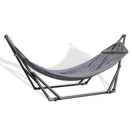 Best Home Fashion Hammock with Collapsible Steel Stand 450 lbs Capacity & Carrying Case, Portable & Adjustable, Perfect for Camping Beach Summer Patio, EZ Daze Foldable Hammock with Stand- Grey