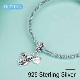 Erizteya 925 Sterling Silver Charms for Bracelets Necklaces, Egg Bunny Easter Cross Fireflies Turtle Butterfly Pendant Beads, Clover Safety Chain Clip Pendant Jewellery Gift for Women, Cubic Zirconia