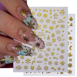 Christmas Nail Art Stickers 6 Sheets Christmas Golden & Red Nail Decals 3D Self Adhesive Snowflake Christmas Tree Elk Gingerbread Man Design Winter Nail Stickers for Women DIY Acrylic Nail Decorations