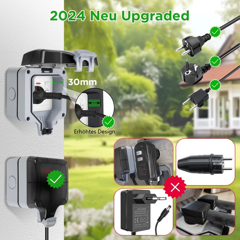 Upgrade Outdoor Socket Waterproof Socket IP66 with Switch Indicator Light,