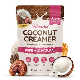 Veltracha Mushroom Coconut Coffee Creamer, Coffee Mate Creamer Powder with Pure Coconut Extract and 6 Adaptogenic Mushroom, Superfood Creamer Vegan & Unsweetened, 7.41oz (30 Servings), Sweet
