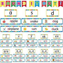 191 PCS Sound Wall Bulletin Board Set Sound It Out Classroom Decoration Phonics Posters With Sight Word Images for Toddler Preschool Kindergarten School Classroom Chalkboard Home Door Wall Decor