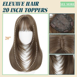 ELEVAVE Hair Toppers for Women with Thinning Hair, 20 Inch Toppers Hairpieces for Women with Wispy Clip in Bangs 360° 3D Realistic Scalp Daily Use (Dark Brown with High lights, Wispy Bangs)