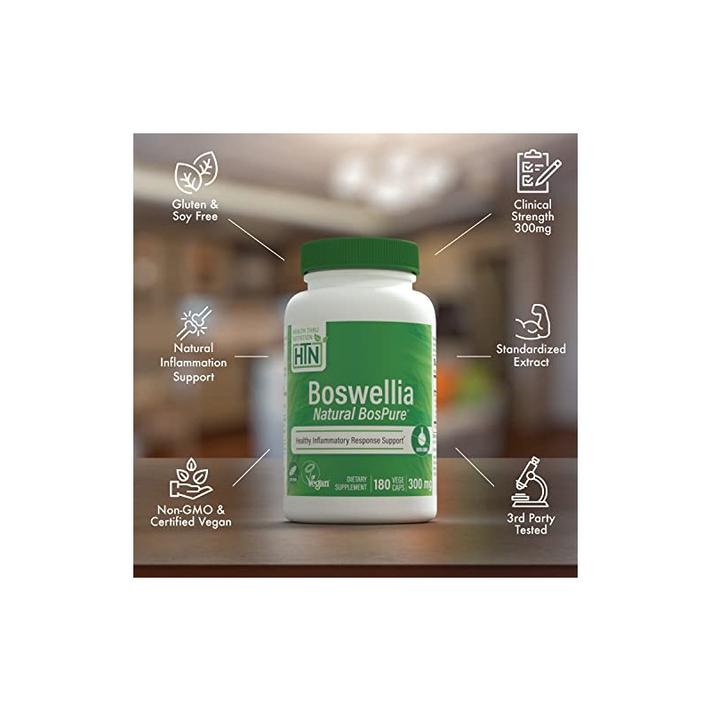 Health Thru Nutrition Boswellia Bospure Non-GMO 300Mg Vege-Capsules, 180 Count