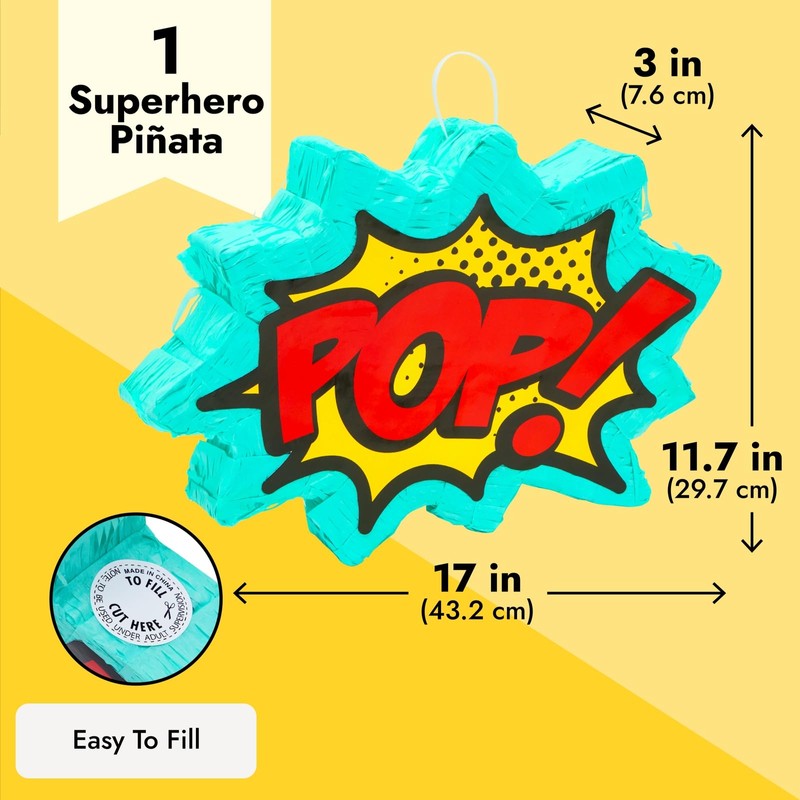 Juvale Comic Book Pop Pinata - Easy-Fill Top for Birthday