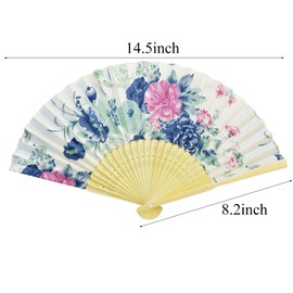 Floral Folding Hand Fan, Miayon 8Pcs Japanese Vintage Retro Style Folding Fan with Wooden Ribs Dancing Wedding Party Decor Fan (Random Color) (8pcs-Chinese Style with Wooden Rib)