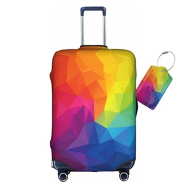 Vridoyt Colorful Geometric Theme Luggage Covers and Luggage Tags, Elastic Washable Fashionable Anti-Scratch Suitcase Protector, Birthday Gift for Men Women(XL 29-32 Inch)