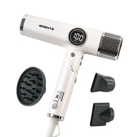 Grente Portable Hair Dryer, 110,000 RPM Diffuser Hair Dryer, 300M Negative Ion, 3 Heat Settings & 3 Speed, Ionic Hairdryer with Concentrator Nozzle and Diffuser for Curly Hair, for Women & Men, White