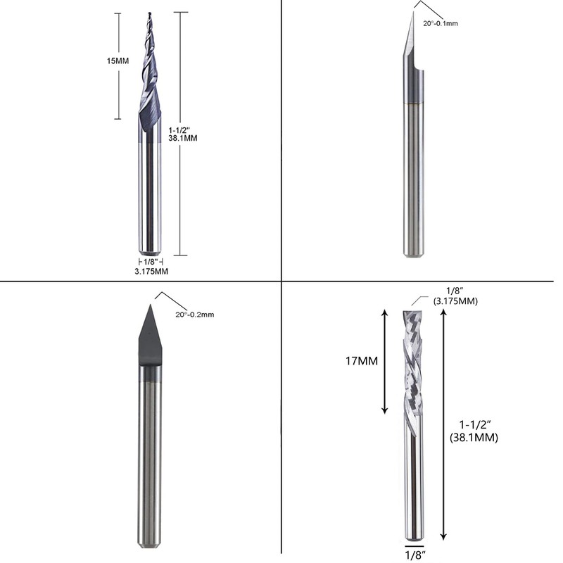 SpeTool Set of 4 1/8 Inch (3.175 mm) Shank Solid