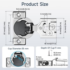 HOSOM 10 Pack Soft Close Cabinet Hinges, 1/2 inch Overlay Kitchen Cabinet Hinges Cabinet Door Hinges, 105° Opening Angle Soft Close Hinges for Cabinet Doors 3-Way Adjustment Hidden Cabinet Hinges