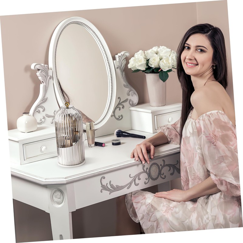 Ipetboom Rotating Makeup Brush Holder with Transparent Cover Versatile Cosmetic