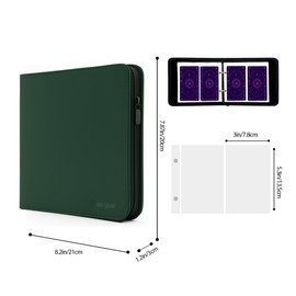 Boltquan Tarot Card Binder PU Leather – Holds 80 Cards, Zippered Storage Case for Tarot & Oracle Cards – Portable Album with Expandable Sleeves, Double-Sided Sheets (Green)