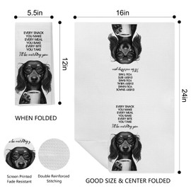 EKGJW Funny Dachshund Watching You Kitchen Hand Towel - Humorous Dog with Coffee Cup Tea Towel, Dog Lover Gifts, Cute Kitchen Decor, Pet Owner Housewarming Gift, 16x24 Inch