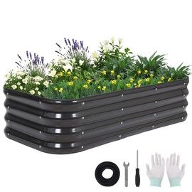 BIRDSINYARD 3 in 1 Galvanized Raised Garden Bed - 4x2x1ft Modular Planter Box Outdoor | Metal Raised Bed Kit with Bracing Rods for Gardening Vegetables Flowers Fruits Herbs (Dark Grey)