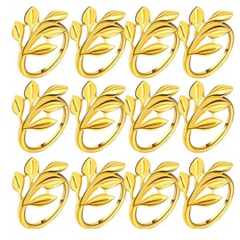 Zwenjuan Serviettenringe Gold,12 Stück Elegante Metall Serviettenring Ringe Blätter Serviettenhalter,Servietten Schnallen,Napkin Rings für Hochzeit,Weihnachten,Familientreffen,Tischdekoration