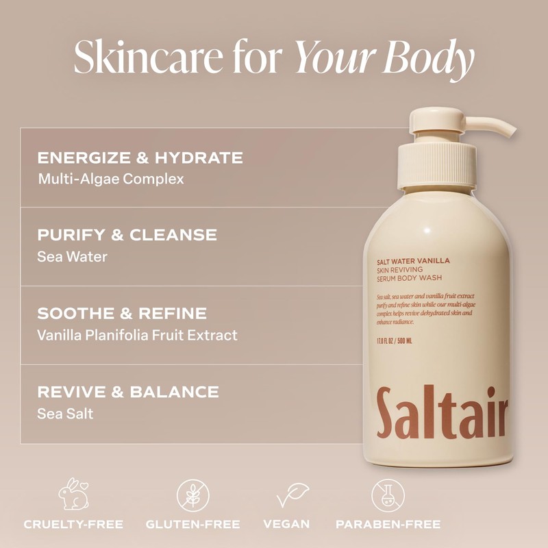 Saltair Body Wash, Salt Water Vanilla 2-Pack. Moisturizing Body Cleanser