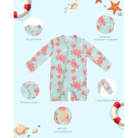 ALVABABY 12-18M Long Sleeve Zip Rashguards, Baby/Toddler Girls' Rash Guard Sets, Boy's Swimsuit UPF 50+ Sun Protection One Piece Zipper Bathing Suit ST-Q08-12-18M