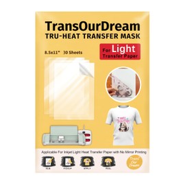 TransOurDream Tru-Heat Transfer Mask for Light T Shirts Transfer Paper (30 Sheets, 8.5"x11") Clear Iron on Transfer Tape for Printable HTV Vinyl (TAPL-30)