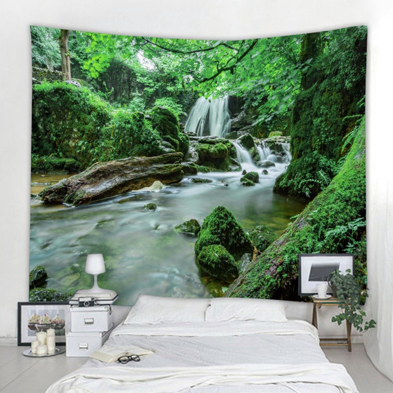 Forest Stream Scenery Tapestry Background Wall Hanging Decorative Blanket for