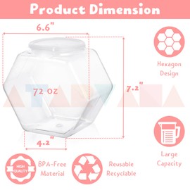 Atarvana Plastic Candy Jars 72oz Set of 4, Hexagon Candy Containers with Airtight Lids for Candy Buffet, Kitchen Storage Containers Set