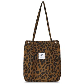 sundee Corduroy Tote Bag for Women,Shoulder Handbags,Travel Bag with Inner Pockets Big Capacity Casual Handbags for Work Shopping - Leopard