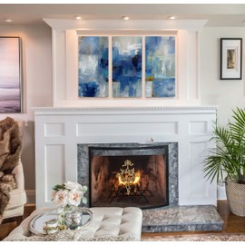 Renditions Gallery Canvas Wall Hanging Artwork Blue White Grey Rustic Brush Stroke Abstract Art Prints for Bedroom Office Home Kitchen Decorations - 20"x40"x3panels LT29