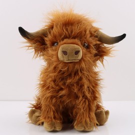 Highland Cow Plush,Scottish Highland Farm Realistic Animals Cow Stuffed Cute Plushie Toys Gift for Kids Boys Girl, 10inch (Brown)