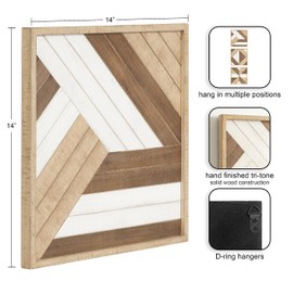 Kate and Laurel Ballez Coastal Geometric Wood Art Set, Set of 3, Light Multicolored, Decorative Pieced Wooden Plaque Collection for Wall