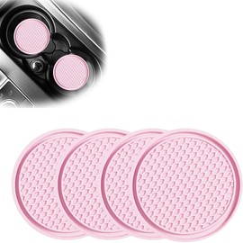 gunhunt 4 PCS Car Cup Holder Coaster, Honeycomb Waterproof Fixed Tea Coaster, 2.75In PVC Anti Slip Cup Holder Insert Coaster, Universal for Vehicle Interior Cup Mats (Pink)