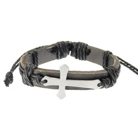 benerini Leather Strap & Cord Bracelet with Metal Cross/Crucifix - 232