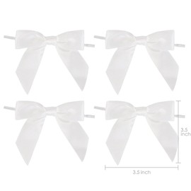 Suithink 50 Pieces White Twist Tie Satin Bows,9cm Ribbon Bows for Gift Wrapping, Crafting Wedding, Birthday, Christmas Decoration (White)