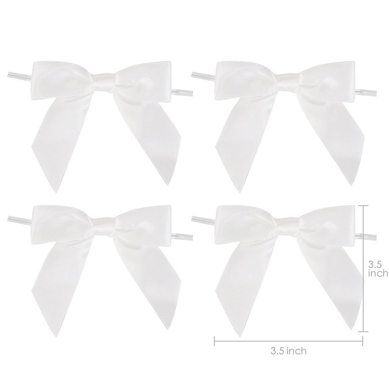 Suithink 50 Pieces White Twist Tie Satin Bows,9cm Ribbon Bows