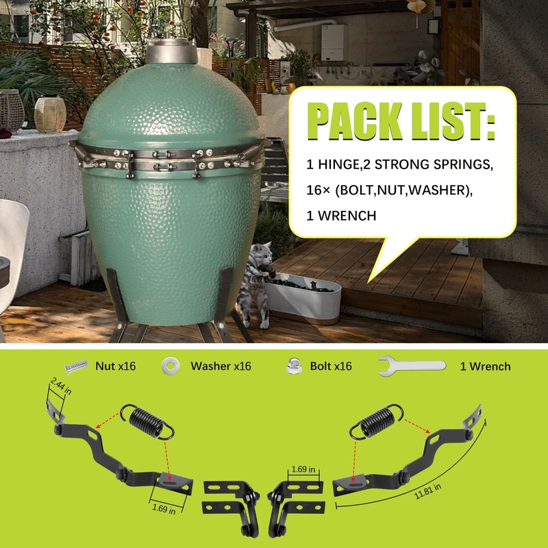 Heavy-Duty Hinge Assembly Replacement for Large Green Egg - Durable