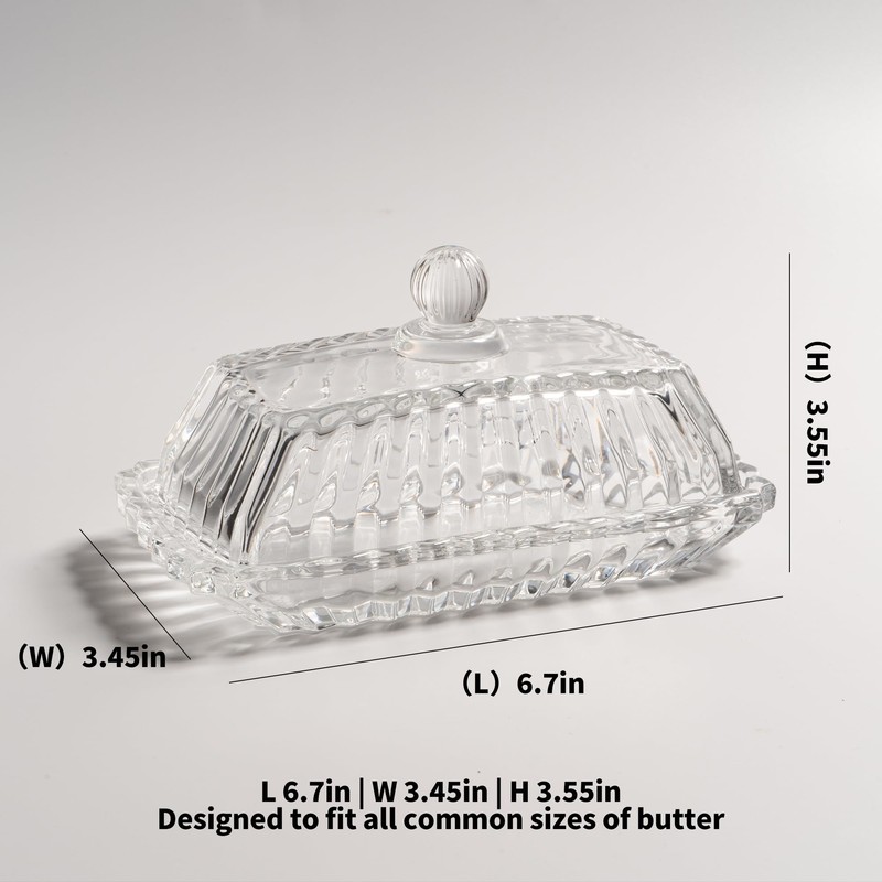 Clear Glass Butter Dish with Lid, Covered Butter Stick Holder
