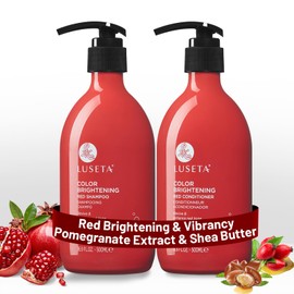 Luseta Red Hair Shampoo & Conditioner Set for Color Treated, Sulfate and Paraben Free for Copper Brightening, Strengthening Follicles With Pomegranate Extract 2 x 16.9oz