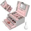 Three Layer Jewelry Storage Box PU Leather Necklace Rings Earrings