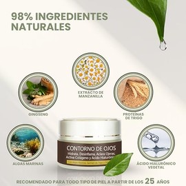 Rusens - Crema Contorno de ojos Antiedad - 98% Ingredientes Naturales. Hidrata, Desinflama Bolsas, Ojeras y Disminuye líneas de expresión. Activa Colá