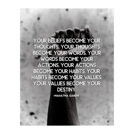 Your Values Become Your Destiny - Spiritual Inspirational Wall Art, Gandhi Motivational Wall Decor For Living Room Decor, Home Decor, Office Decor, Bedroom Decor, Yoga Zen Decor, Unframed - 8x10