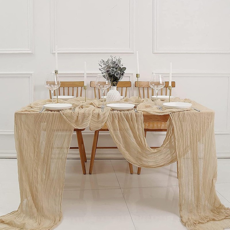 Newthinking 4 Packs Cheesecloth Table Runner, 10ft Cream Cheesecloth Table