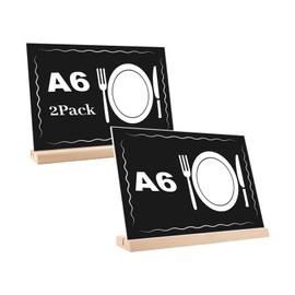 EACHPT A6 Table Stand, Acrylic Table Stand with Wooden Base, Beech, Pack of 2, A6 Portrait Format, Dual Card Slot, Stand Sign, A6 Display Stand for Companies, Offices, Menu Card Holder