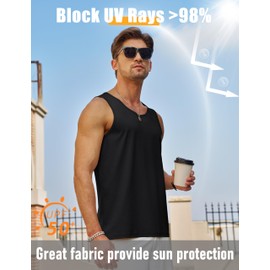 MAGCOMSEN Mens Black Tank Tops UPF 50+ Sun Protection Moisture Wicking Muscle Sleeveless Shirts Lightweight Breathable Cut Off Shirts XL