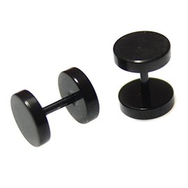 8mm Pair BLACK Faker Stretcher Cheater round Stainless Steel Mens Womens Unisex Upper Ear Earrings Studs Plug