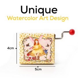 Enchantmints Music Box - Hand Crank Music Boxes for Girls & Boys Gift |Beautiful Dreamer Tune with Cute Original Watercolor Art Design | Ideal Gift for Christmas & Holidays