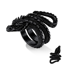 Bestlye Solid Sturdy Dragon Ring Men Women Gothic Jewelry Retro Animal Fashion Personality Black Dragon Finger Wrap Ring, Gothic Fashion Rings Size 8
